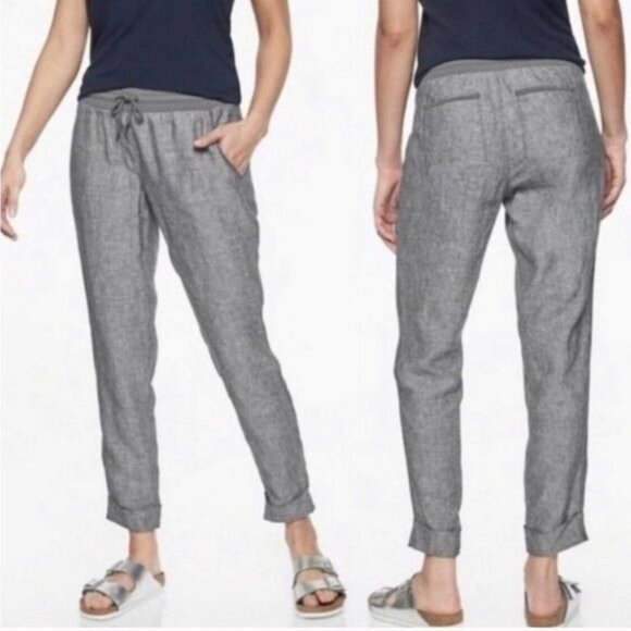 ATHLETA Bali Linen Gray Ankle Straight Leg Pants Womens 0 Petite Coastal - Picture 1 of 10